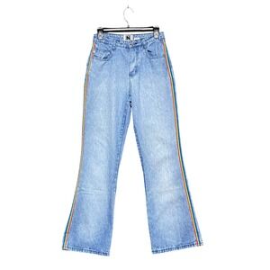 Not Guilty Vintage Rainbow Side Stripe Flare Jeans Light Wash High Rise 7/8 Y2K